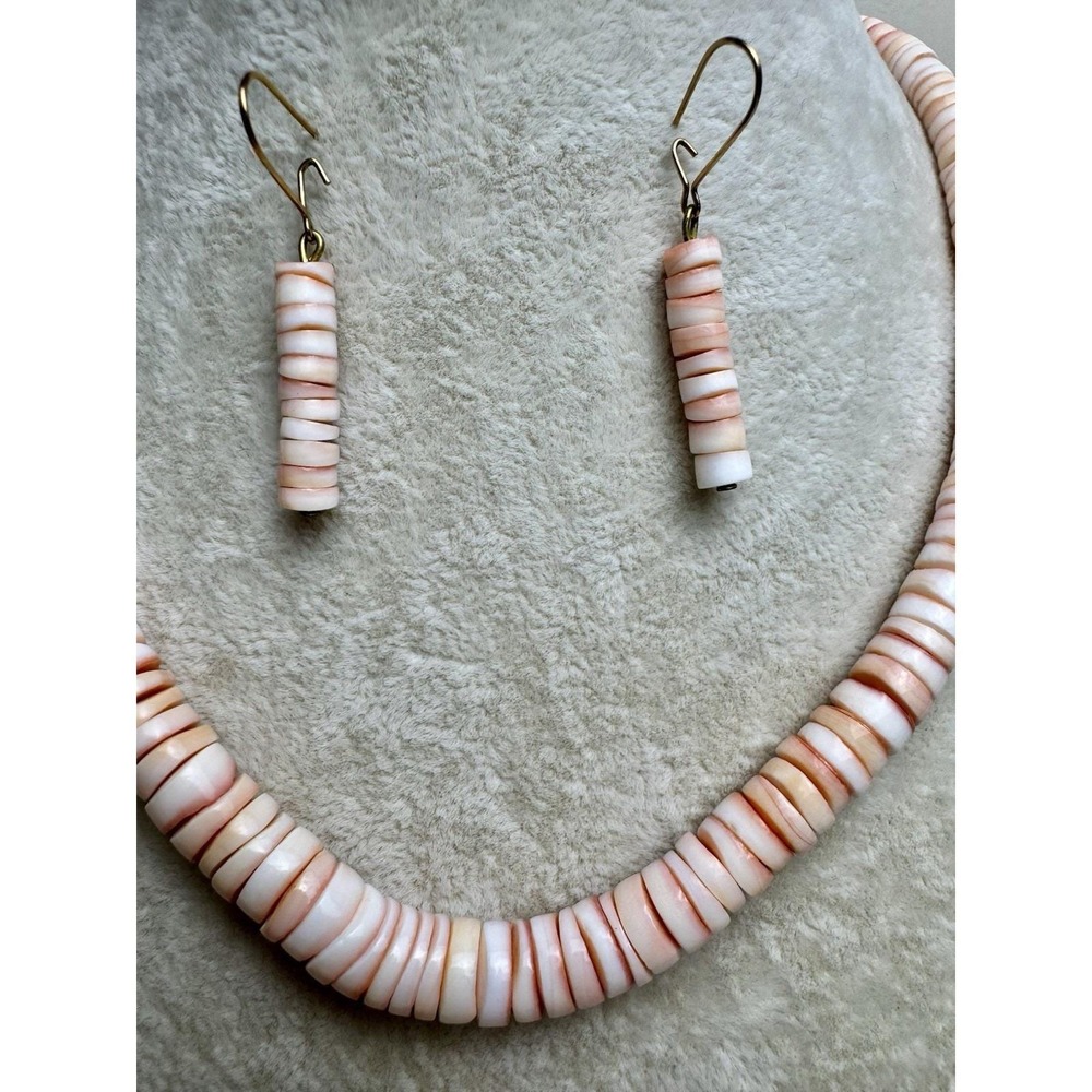 Vintage Spiny Oyster Heishi Shell Beaded Necklace Set Southwestern Pink Cowgirl - Picture 4 of 9